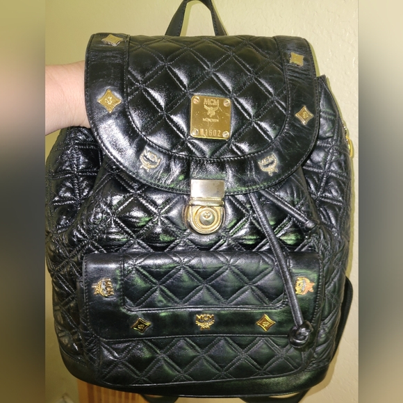 MCM Black Quilted Backpack w gold tone hardware - Picture 3 of 16